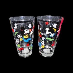 Set of 2 Libby Micky Mouse Clear Drinking Glasses 14oz